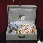 Vintage Damaged Jewelry Music Box with Costume Jewelry Lot