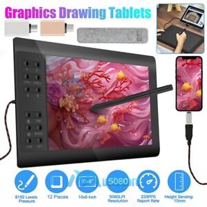 10x6 inch Digital Drawing Tablet HD Screen Graphics Tablet with Battery-free Pen