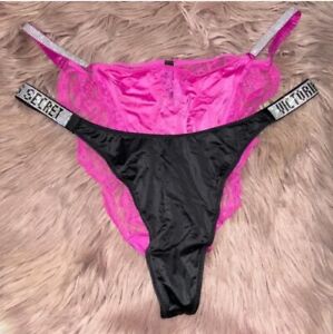 Lot 2 New Victoria's Secret Shine Strap Thongs - Red & Pink - Size XL NWT