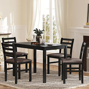 5 Piece Dining Set Table and 4 Upholstered Chairs Kitchen Breakfast Furniture