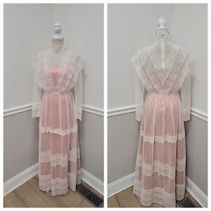 Victorian Lace Dress, Floral Sheer Sleeves, Vintage 70s Traditional Wedding Maxi