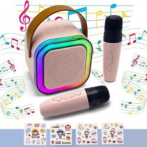 Mini Karaoke Machine - Portable Bluetooth Speaker with 2 Wireless Microphones