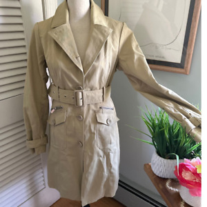 NEW YORK & CO Womens Trench Coat Tan Belted Single Breasted Pockets Lined | M
