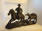 Vtg Bronze Look Resin Cowboy W/Pack Horse Figure Sculpture Signed  Ken Miles 16