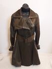 Designer BEBE Brown Satin Double Breasted Womens Trench Coat w/Belt Size Medium