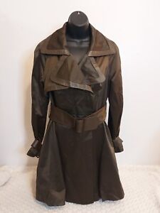 Designer BEBE Brown Satin Double Breasted Womens Trench Coat w/Belt Size Medium