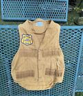 Vintage Western Field Montgomery Ward Japan Tan Canvas Hunting Vest With Patches