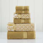 Pacific Coast Textiles Trefoil Filigree 6-Piece Cotton Bath Towel Set, Gold