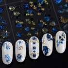 10PCS Nail Art Stickers Gold Blue Lace BUTTERFLY ROSE FLOWER Slider #9