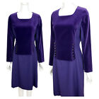 AKRIS Dress Size 4 Purple Wool & Velvet Long Sleeve Square Neck A-Line Mod