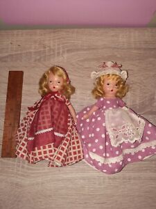 New ListingNancy Ann Storybook Dolls Vintage Lot of  2 Pink Polka Dot Red Check Dresses USA