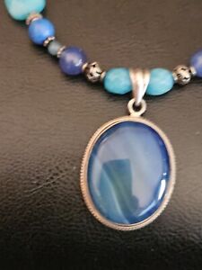 Antique Sterling Silver Necklace With Blue Lapus & Turquoise Stones & Silver...