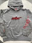 Vintage Jnco Tribal Embroidered RED Flame Hoodie Pullover Men's Size Large Gray