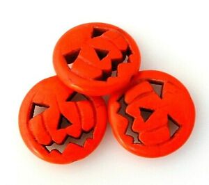 10 Orange Magnesite 19mm Jack O Lantern Carved Pumpkin Halloween Beads