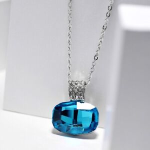 Elegant Blue Topaz Women Jewelry 925 Sterling Silver Plated Necklace Simulated