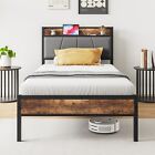 New ListingTwin Bed Frame with Storage Headboard & Charging Station, Solid & Noise Free