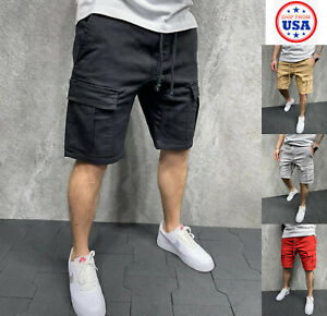 Men's Casual Chino Cargo Shorts Joggers Pants Trousers Pocket Sport Summer Gym