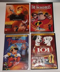 Lot of 4 Disney DVDs Pinocchio Lion King Incredibles 101 Dalmatians