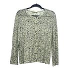 Tory Burch Women Cardigan L Green Floral Cotton with Rayon Round Neck Cardigan