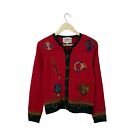 Vintage Susan Bristol Small Equestrian Sweater Button Cardigan Red Womens READ