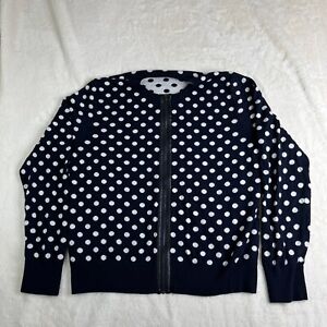 Ann Taylor Women Cardigan Size XL Blue Polka Dot Faux Leather Detail 4% Cashmere