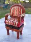 PHB Hinged Trinket Box Floral Armchair Seat Chair Red With Stripes No Trinket