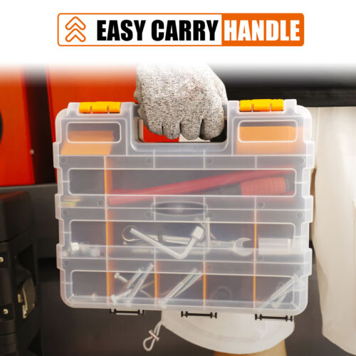 ZOOMIFY Tool Box Transparent Lid, Double Side 34-Compartments Organizer Box
