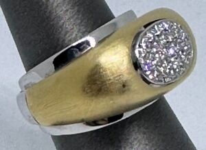 Designer 18K Brushed & Polished White & Yellow Gold diamond ring size 6
