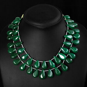 TOP SELLING 489.50 CTS NATURAL ENHANCED GREEN EMERALD BEADS NECKLACE - (DG)