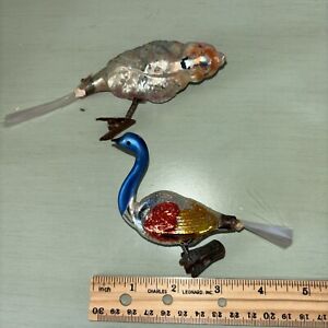 VINTAGE LOT (1950'S/1960'S) MERCURY GLASS BIRD CLIP ON ORNAMENTS LIKELY GERMANY