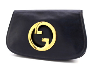 Gucci Blondie Clutch Handbag Purse Interlocking Leather Navy Vintage Authentic