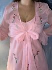 VTG SILKY DB PINK SET BABYDOLL PIN UP LINGERIE NIGHTGOWN PEIGNIOR SET FRILLY