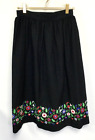 Vintage Womens Black Embroidered Flowers Boho Pleated Midi Skirt Size Small