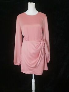 Do + Be Long Sleeve Tie Front Wrap Dress Pink Size Large