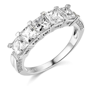 3 Ct Princess Cut Real 14K White Gold Created Diamond Wedding Bridal Band Ring