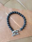 King Baby Sterling Silver Black Lava Ball Beaded Crown Toggle Bracelet