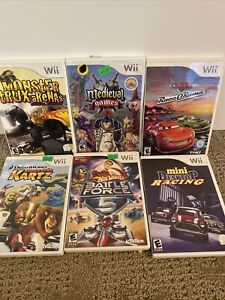 Nintendo Wii 6 Game Lot Cars Hot Wheels Kartz Desktop Racing Monster 4x4Medieval
