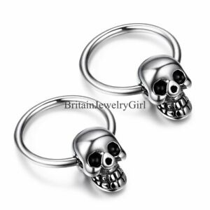 Stainless Steel Skeleton Skull Head Ear Stud Hoop Huggie Earrings Men Women