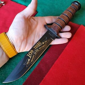 Vintage Kabar Union Cut Co USMC Stacked Leather Fixed Blade Fighting Knife