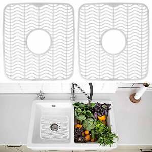 2 Pc Protective Kitchen Sink Mat Dish Rack Cushion Drainer Pad White 11