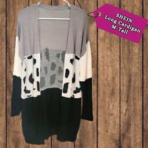 SHEIN Women's (Black/White/Gray Cow Print) Long Cardigan Sweater-M Tall