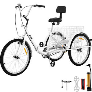 Foldable Tricycle Adult 26'' Wheels Adult Tricycle 1-Speed 3 Wheel White Bikes