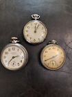 3 Vintage Pocket Watches Lot As Is Parts And Repair