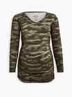 New TORRID ( 0X ) Maternity Tunic Tee Soft Camo Camouflage V-neck Long Top Olive
