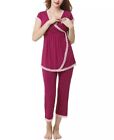 Womens Maternity Lace-Trim Nursing Pajama Set Stretch Purple - Kimi + Kai Small