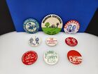 Vintage 70's 80's Pin-Back Button Lot Of 9 Flair Political Festival Sports