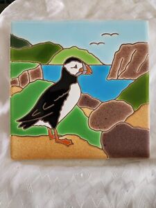 New ListingBESHEER Art Tile Trivet Puffin Penguin On Rocks By The Sea 6