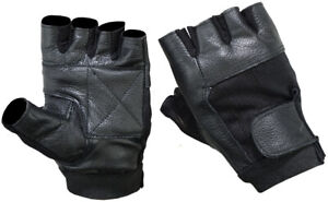 Mens Womens Elastic Mesh Fingerless Black Leather Motorcycle Cruising Gloves