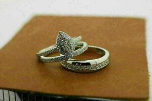2CT Simulate Diamond His & Her Engagement Ring Set Trio 925 Silver Gold Plated