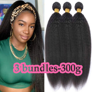 Yaki Straight Brazilian Virgin Human Hair Extensions 4 bundles Afro Kinky Weave